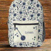 Voor Banjo Players Blue en Cream Folk Art Pattern Bedrukte Rugzak