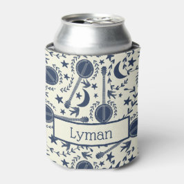 Voor Banjo Players Blue en Cream Folk Art Pattern Blikjeskoeler