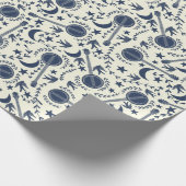 Voor Banjo Players Blue en Cream Folk Art Pattern Cadeaupapier (Hoek)