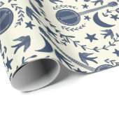 Voor Banjo Players Blue en Cream Folk Art Pattern Cadeaupapier (Rol Hoek)