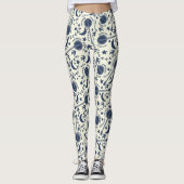 Voor Banjo Players Blue en Cream Folk Art Pattern Leggings (Voorkant)