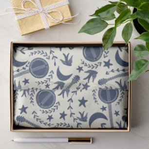Voor Banjo Players Blue en Cream Folk Art Pattern Tissuepapier