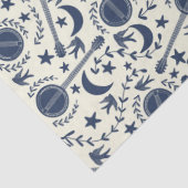 Voor Banjo Players Blue en Cream Folk Art Pattern Tissuepapier (Detail)