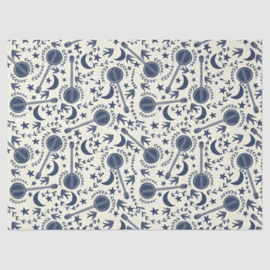 Voor Banjo Players Blue en Cream Folk Art Pattern Tissuepapier (Voorkant)