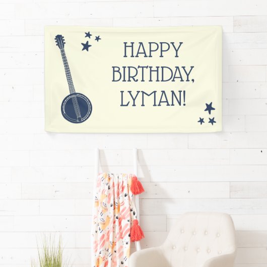 Voor banjo-spelers op Navy Blue Personalized Party Spandoek (Insitu)