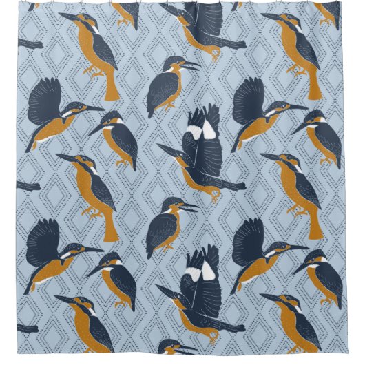 Voor "Bird Lovers Cozy Kingfishers Pattered" Douchegordijn (Voorkant)