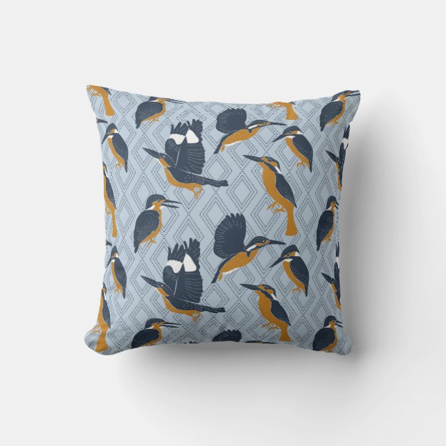 Voor "Bird Lovers Cozy Kingfishers Pattered" Kussen (Voorkant)