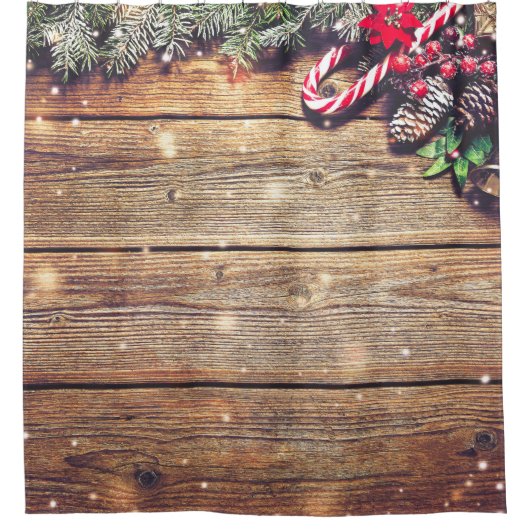 Voor Boom Kerstmis: Donker hout decoratie Douchegordijn (Voorkant)