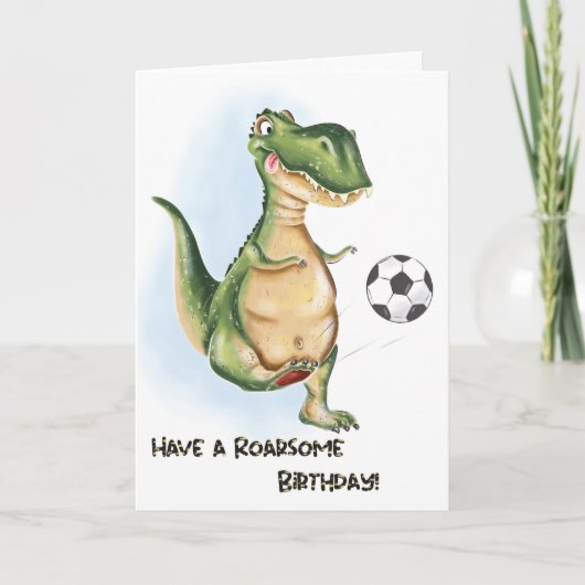 Voor Boy Cute T-Rex en Football Birthday Kaart (Voorkant)