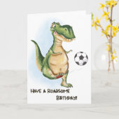 Voor Boy Cute T-Rex en Football Birthday Kaart (Gele Bloem)