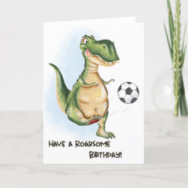 Voor Boy Cute T-Rex en Football Birthday Kaart