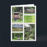 Voor broeder, een verjaardagskaart met tuin uitzic kaart<br><div class="desc">Een set prachtige landschappen maken dit een kaart voor elke tuinman. Een verjaardagskaart met een Japanse tuin,  een rhododendron tuin,  een stoel in een kalmerende groene tuin,  en intrigerende stappen. Alle afbeeldingen copyright Norma Cornes.</div>