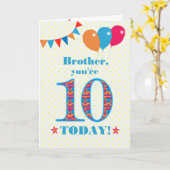 Voor Broer 10th Birthday Bunting Balloons Kaart (Gele Bloem)