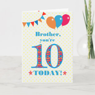Voor Broer 10th Birthday Bunting Balloons Kaart