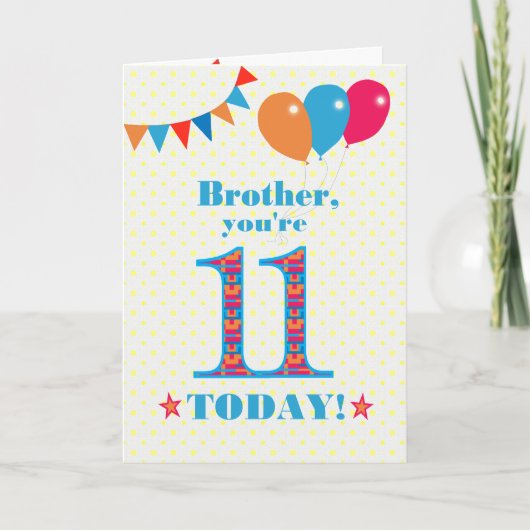 Voor Broer 11th Birthday Bunting Balloons Kaart (Voorkant)