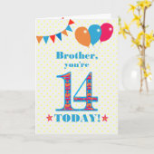 Voor Broer 14e Kaart van de 14e verjaardag Bunting (Gele Bloem)