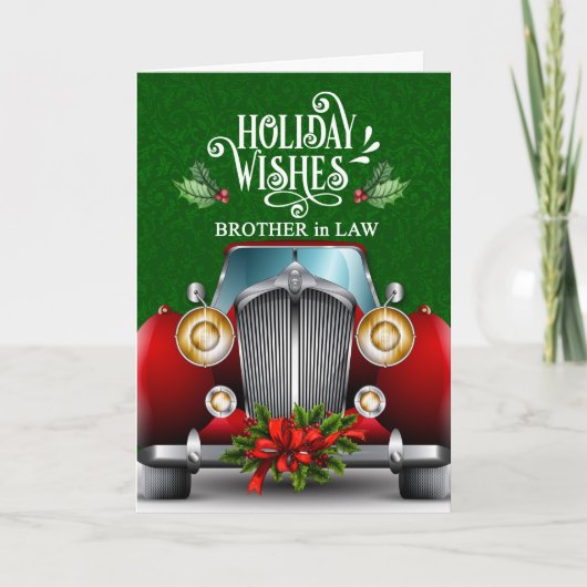voor Broer in Law Red Classic Car Kerstmis Feestdagen Kaart (Voorkant)