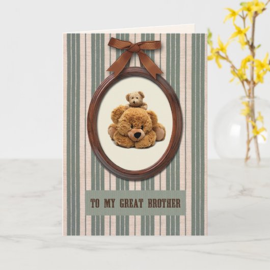 Voor Broer op Vaderdag Leuke Teddyberen Kaart (Gele Bloem)