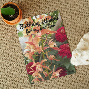 Voor Broer Orchids en Red Mums Floral Birthday Kaart