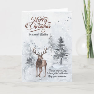 voor broer rendier in een besneeuwd Kerstmis bos Feestdagen Kaart