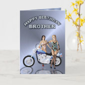 Voor broer, verjaardag met meisjes en een motorfie kaart (Gele Bloem)