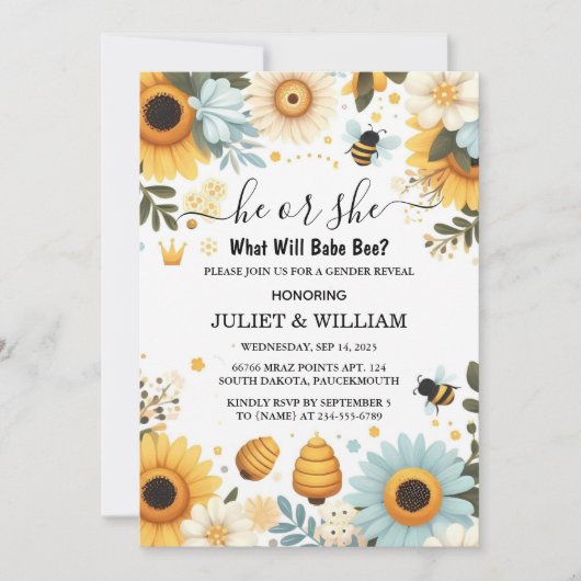 Voor Bug Daisy Bloom Rustic Busy Bee Gender Reveal Kaart (Voorkant)