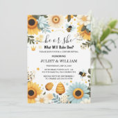 Voor Bug Daisy Bloom Rustic Busy Bee Gender Reveal Kaart (Staand voorkant)