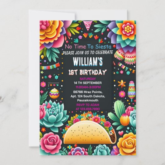 voor cactus schattig uno taco eerste fiesta 1e ver kaart (Voorkant)