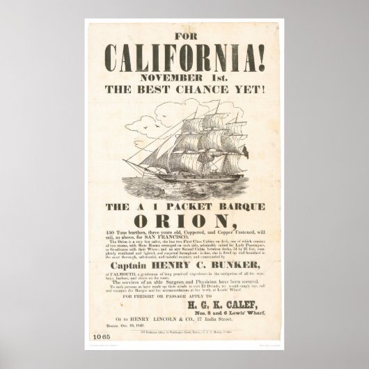 Voor Californië!.. 'Orion'-reclame (1281A) Poster (Voorkant)