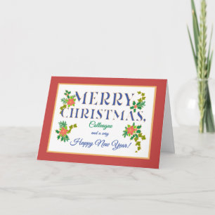 Voor collega, Poinsettias, Holly, Ivy Kerstmis Kaart