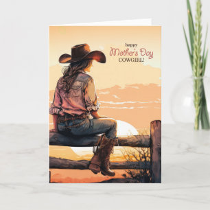 voor Cowgirl Moederdag Westerne Ranch Sunset Feestdagen Kaart