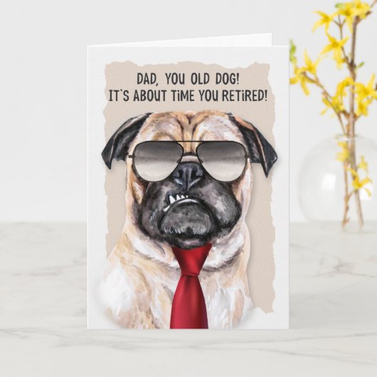 voor DAD Retirement Funny Pug Dog Red Necktie Kaart (Gele Bloem)