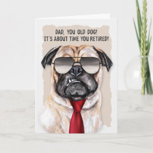 voor DAD Retirement Funny Pug Dog Red Necktie Kaart