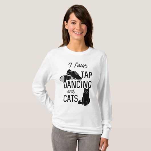 Voor dansers hou ik van tappen dansen en katten t-shirt (Voorkant volledig)