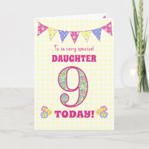 Voor Daughter 9th Birthday Primroses Bunting Kaart