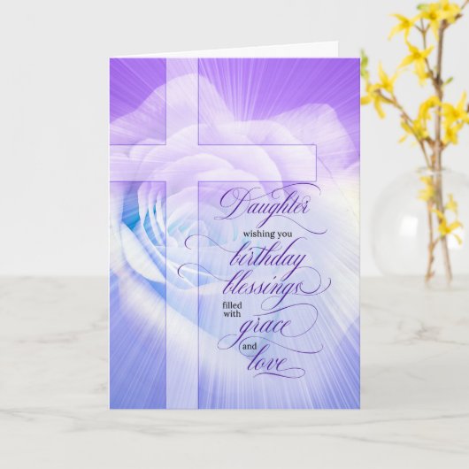 voor Daughter Christelijk Birthday Paars Roos Kaart (Gele Bloem)