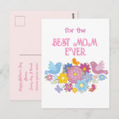 Voor de beste moeder ooit bloemen en vlinder, voge briefkaart (Voorkant / Achterkant)