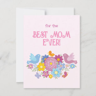 Voor de beste moeder ooit bloemen en vlinder, voge feestdagenkaart