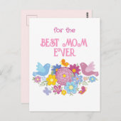 Voor de beste moeder ooit bloemen en vlinders, vog briefkaart (Voorkant / Achterkant)