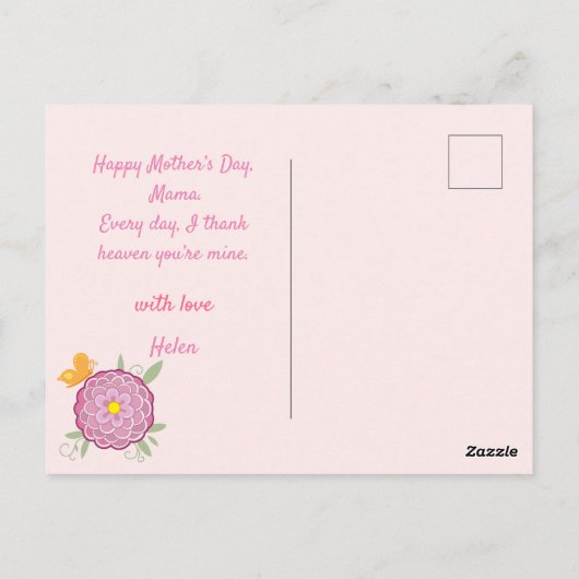 Voor de beste moeder ooit bloemen en vlinders, vog briefkaart (Achterkant)