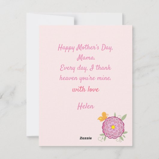 Voor de beste moeder ooit bloemen en vlinders, vog feestdagenkaart (Achterkant)