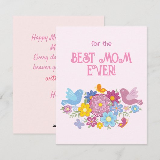 Voor de beste moeder ooit bloemen en vlinders, vog feestdagenkaart (Voorkant / Achterkant)