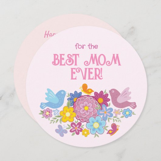 Voor de beste moeder ooit bloemen en vlinders, vog feestdagenkaart (Voorkant / Achterkant)