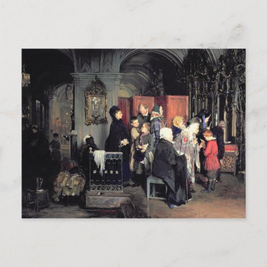 Voor de Confessie, 1877 Briefkaart (Voorkant)