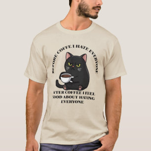 Voor de koffie haat ik iedereen zwarte kat grappig t-shirt