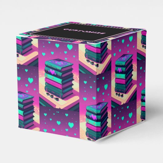 Voor de liefde van boeken roze kubus bedankdoosjes (Voorkant Zijde)