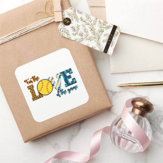 Voor de liefde van de game Softball Mam Leopard Vierkante Sticker (Geschenken)