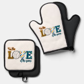 Voor de liefde van de Game Volleyball Mam Leopard Ovenwant & Pannenlap Set (Voorkant / Achterkant)