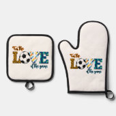 Voor de liefde van de spelmedaillerluipaard ovenwant & pannenlap set (Voorkant)