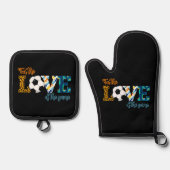 Voor de liefde van de spelmedaillerluipaard ovenwant & pannenlap set (Voorkant)